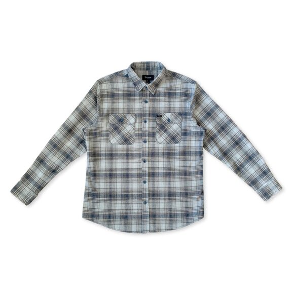 Brixton Bowery Plaid Flannel Long Sleeve Button Up Blue Grey Shirt Workwear - Picture 5 of 12